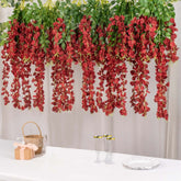 5 Pack 44" Silk Hanging Wisteria Flower Garland Vines in Burgundy, 3 Strands in 1 Bush