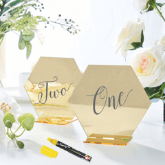5-Pack Acrylic Table Sign Holders Hexagon Design Gold - Ideal for Modern Event Centerpieces 5"