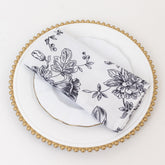 5 Pack Polyester 20"x20" Dinner Napkins White with Black French Toile Pattern - Reusable Floral Cloth Napkins