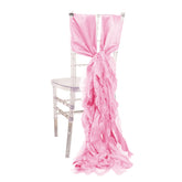 5 Pack Chiffon Satin Chair Sashes Pink - Easy to Install Ruffled Curly Willow