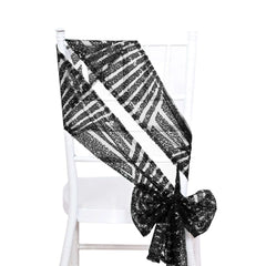 5 Pack Glitz Sequin Chair Sashes with Geometric Diamond Design 6"x88" Black - Glittering Accent for Weddings