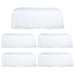 5 Pack Plastic Table Skirts White Ruffled - Durable Disposable Skirts for Events 14ft