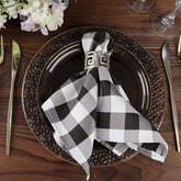 5 Pack Polyester 15"x15" Napkins Black/White Buffalo Plaid Gingham Style Cloth Napkins for Casual & Outdoor Dining
