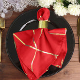 5 Pack Polyester 20"x20" Napkins Red with Gold Geometric Foil Pattern - Modern Reusable Dinner Napkins