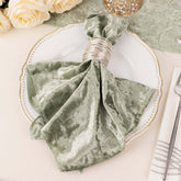 5 Pack Premium Crushed Velvet 20"x20" Napkins Sage Green - Rich & Textured Finish Dinner Napkins