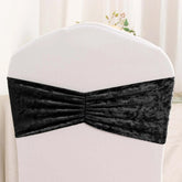 5 Pack Premium Crushed Velvet Chair Sashes Black Ruffle Style - Textured Chair Bands for Stunning Event Decor