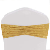 5 Pack Premium Crushed Velvet Chair Sashes Champagne Ruffle Style - Textured Chair Bands for Stunning Event Decor