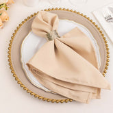 5 Pack Premium Polyester 20"x20" Napkins Beige - Wrinkle-Resistant & Durable Dinner Napkins