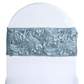 5 Pack Satin Spandex Chair Sashes Dusty Blue - Rosette Design Stretch Chair Bands 6"x14"