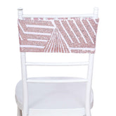 5 Pack Sequin Spandex Chair Sash White with Rose Gold Geometric Diamond Glitz Pattern - Durable & Easy To Use Stretchable Chair Bands