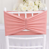 5 Pack Spandex Chair Sashes Dusty Rose Ruffled Style - Wide Easy to Use Stretch Chair Bands 8"x13"