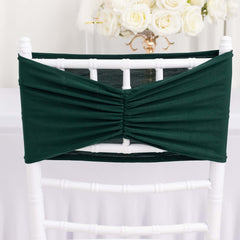 5 Pack Spandex Chair Sashes Hunter Emerald Green Ruffled Style - Wide Easy to Use Stretch Chair Bands 8"x13"