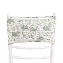 5 Pack Spandex Chair Sashes White/Dusty Sage Green French Toile Floral Pattern - Wide Wrinkle-Free Stretchable Chair Bands 8"x13"