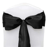 5 Pack Taffeta 6"x106" Chair Sashes Black Accordion Crinkle Texture - Stylish Decor for Weddings & Gatherings