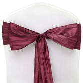 5 Pack Taffeta 6"x106" Chair Sashes Burgundy Accordion Crinkle Texture - Stylish Decor for Weddings & Gatherings