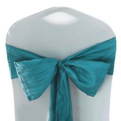 5 Pack Taffeta 6"x106" Chair Sashes Teal Accordion Crinkle Texture - Stylish Decor for Weddings & Gatherings