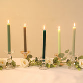 5-Pack Taper Candles Ribbed Wick Ribbon Wax Design Assorted Sage Green - Premium Unscented Dinner Candles 9"