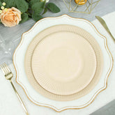 50-Pack Bagasse 8" Round Dessert Plates in Natural with Ribbed Rim