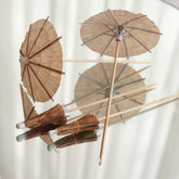 50-Pack Bamboo Cocktail Sticks Tiki Hut Paper Umbrella Design Eco Friendly Natural - Biodegradable Party Picks 6"