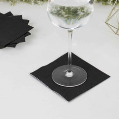 50-Pack Paper Beverage Napkins Black - 2 Ply Disposable Soft 18GSM Cocktail Napkins for Events 5"x5"