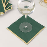 50-Pack Paper Beverage Napkins with Gold Foil Edge Hunter Emerald Green - Disposable 2 Ply Cocktail Napkins for Events 6.5"x6.5"
