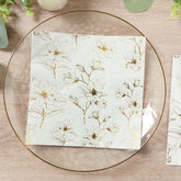 50-Pack Paper Cocktail Napkins with Gold Magnolia Flowers Print White - Highly 2 Ply Absorbent Soft Napkins for Beverages
