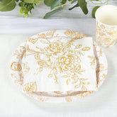 50-Pack Paper Cocktail Napkins with French Toile Floral Pattern White/Gold - Soft 2 Ply Beverage Napkins for Events