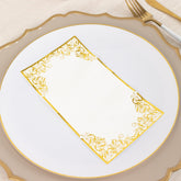 50-Pack Paper Dinner Napkins White with Gold Foil Lace Design 2 Ply - European Style Napkins for Parties 8"x4"