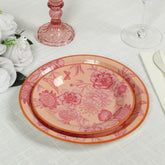 50-Pack Paper Round Dessert and Dinner Plates in Dusty Rose Spring Floral Print with Gold Rim for Table Decor 7", 9"