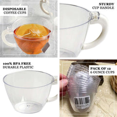 25-Pack Disposable Plastic Coffee Cups with Handles - 6oz Transparent Dusty Blue Hard Tea Mugs for Hot Beverages