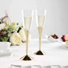 6-Pack Plastic Champagne Flutes Clear/Gold - Stylish Disposable Glasses for Toasts 5oz