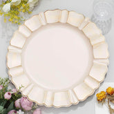 6-Pack Acrylic Plastic Round Charger Plates 13" in Beige with Gold Brushed Wavy Scalloped Rim, Decorative Dinner Party Charger Tableware