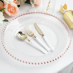 6-Pack Acrylic Round Charger Plates 13" in Clear with Rose Gold Beaded Rim, Decorative Dinner Party Serving Plates
