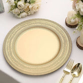 6-Pack Acrylic Round Charger Plates 13" in Gold with Lace Embossed Rim, Rustic Plastic Decorative Charger Tableware