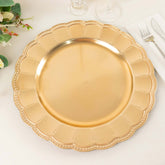 6-Pack Acrylic Round Charger Plates 13" in Metallic Gold with Beaded Sunflower Rim, Plastic Dinner Party Charger Tableware