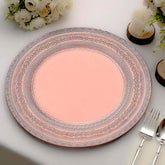 6-Pack Acrylic Round Charger Plates 13" in Rose Gold with Lace Embossed Rim, Rustic Plastic Decorative Charger Tableware