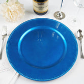6-Pack Acrylic Round Charger Plates 13" in Royal Blue with Beaded Rim, Dinner Charger Event Tabletop Decor
