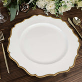 6-Pack Acrylic Round Charger Plates 13" in White with Gold Scalloped Rim, Decorative Dinner Party Plastic Charger Tableware