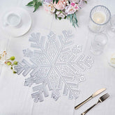 6-Pack Dining Table Mats Snowflake Design Silver - Vinyl Non-Slip Surface for Winter Decor 18"