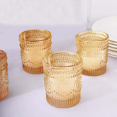 6-Pack Amber Gold Glass Votive Tealight Holders - Stylish Primrose Design for Weddings & Décor