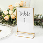 6-Pack Gold Frame Acrylic Table Sign Holders Double-Sided Display for Numbers and Menus - Perfect for Weddings 5"x9"
