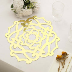6-Pack Disposable Table Placemats in Metallic Gold Laser Cut Flower Design - 700GSM Cardboard Placemats for Glamorous Table Settings 13"