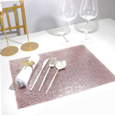 6-Pack Placemats Glitter Design Rose Gold Sparkle Rectangle - Non-Slip Decorative Dining Table Mats 12"x18"