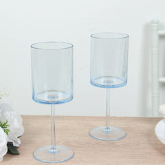 6-Pack Plastic Cocktail Glasses Transparent Dusty Blue Cylindrical Long Stem - Shatterproof Tumblers 10oz