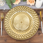 6-Pack Plastic Round Charger Plates 13" in Gold with Diamond Pattern, Sparkling Disposable Dinner Charger Tableware
