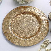 6-Pack Plastic Round Charger Plates 13" in Gold with Embossed Peacock Pattern, Stylish Disposable Charger Tableware