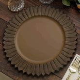 6-Pack Plastic Round Charger Plates 13" in Natural with Sunflower Rim, Matte Finish Disposable Dinner Charger Tableware