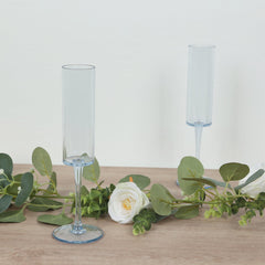 6-Pack Plastic Wine Mimosa Goblets Transparent Dusty Blue Cylindrical Shape - Reusable Champagne Flute Glasses 9.5" Tall 6oz