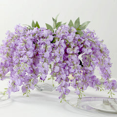 6 Pack Purple Silk Wisteria Vines Hanging Plants, Long Artificial Flowers Bushes - 4 Full Strands in 1 Bush - 21"