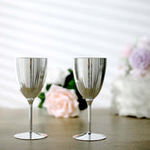 6-Pack Plastic Wine Glasses in Metallic Silver - Classy Disposable Goblets for Parties, Receptions & Banquets 8oz